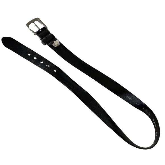 Fossil Men’s Black Genuine Leather Belt Sz 40 Classic Silver Tone Buckle - Picture 6 of 7
